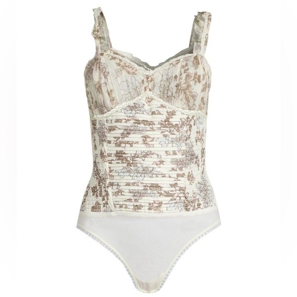 NWT Free People Weekend Plans Tea Combo Ivory Pleated Bodysuit - Picture 3 of 14